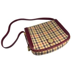 Vintage 70's Daks London Tartan House Check Shoulder Bag Crossbody Purse Brass
